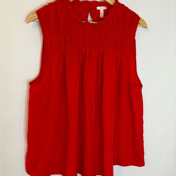 Joie Red Gathered Ruffle Neck Holiday Blouse - Picture 8 of 9
